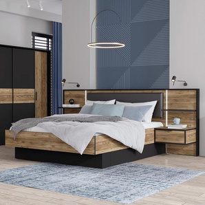 Bettanlage Huy 160 x 200cm Gestell: Spanplatte, beschichtet Kopfteil: Kunstleder Schwarz/Braun