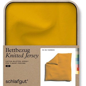 Bettbezug SCHLAFGUT Knitted Jersey uni, aus Bio-Baumwolle mit Elasthan, Reißverschluss Bettbezüge Gr. B/L: 240 cm x 220 cm, gelb (yellow deep) Jersey-Bettwäsche