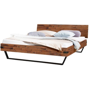 Bettgestell HASENA Ezzo Betten Gr. zerlegt, Liegefläche B/L: 160 cm x 200 cm Betthöhe: 18 cm, kein Härtegrad, braun (braun, anthracit, braun) Bettgestelle Akazie massiv, mit Massivholzkopfteil, zwei verschiedene Liegehöhen