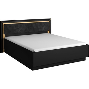 Bettgestell LEONIQUE Arno Betten Gr. schwarz/schwarz-golden Spigelfoil, B/H: 188 cm x 100 cm, kein Härtegrad, schwarz (schwarz, schwarz, golden spiegelfoil, schwarz) Bettgestelle mit gepolstertem Kopfteil