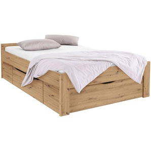 Bettgestell mit 3 Schubladen 160 x 200cm Spanplatte, lackiert Braun/Eiche Artisan Dekor Eiche