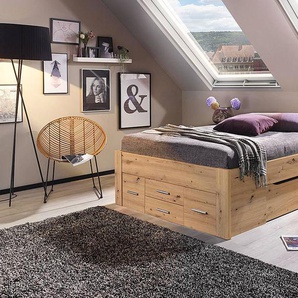 Bettgestell mit 6 Schubladen 160 x 200cm Spanplatte, lackiert Braun/Eiche Artisan Dekor Eiche