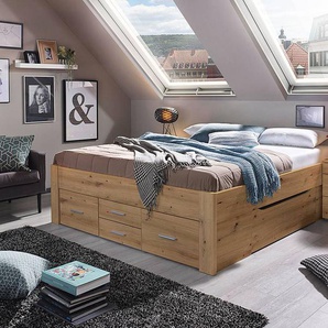 Bettgestell mit 6 Schubladen 180 x 200cm Spanplatte, lackiert Braun/Eiche Artisan Dekor Eiche