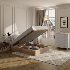 Bettgestell mit Bettkasten mit Schublade - 140 x 200 cm - Holzfarben hell - HESTIA von YSMÉE