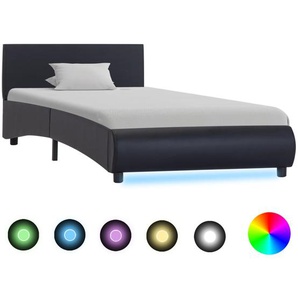 Bettgestell mit LED Schwarz Kunstleder 90x200 cm