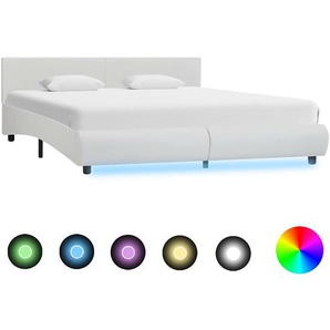 Bettgestell mit LED Weiß Kunstleder 180×200 cm