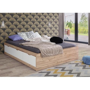 Bettgestell Weser 160 x 200cm Spanplatte Braun/Weiß Eiche