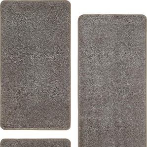Bettumrandung ANDIAMO Bettvorleger Parla Gr. B/L (Brücke): 57 cm x 110 cm (2 St.) B/L (Läufer): 57 cm x 200 cm (1 St.), rechteckig, grau (taupe) Bettumrandungen Bettvorleger, Läufer-Set, Kurzflor, weicher Velours