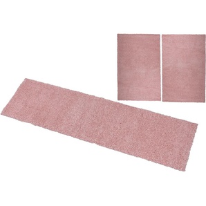 Bettumrandung BRUNO BANANI Shaggy Soft Gr. B/L (Brücke): 70 cm x 140 cm (2 St.) B/L (Läufer): 70 cm x 270 cm (1 St.), U-förmig, rosa Bettumrandungen gewebt, Uni-Farben, besonders weich, Bettvorleger, Läufer-Set