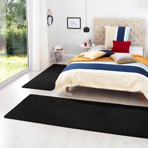 Bettumrandung HANSE HOME Fancy Gr. B/L (Brücke): 67 cm x 140 cm (2 St.) B/L (Läufer): 67 cm x 240 cm (1 St.), rechteckig, schwarz Bettumrandung Bettumrandungen Unifarben, Bettvorleger, 3-teiliges Läufer-Set fürs Schlafzimmer