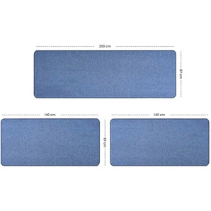 Bettumrandung PRIMAFLOR-IDEEN IN TEXTIL MACAO Gr. B/L (Brücke): 67 cm x 140 cm (2 St.) B/L (Läufer): 67 cm x 200 cm (1 St.), rechteckig, blau Bettumrandungen Bettvorleger, Läufer-Set für das Schlafzimmer, Uni Farben