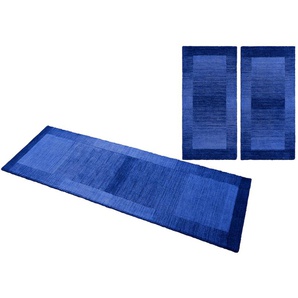 Bettumrandung THEKO Gabbeh Super Gr. B/L (Brücke): 70 cm x 140 cm (2 St.) B/L (Läufer): 70 cm x 320 cm (1 St.), U-förmig, blau (dunkelblau) Bettumrandungen Bettvorleger, reine Schurwolle, handgewebt, mit Bordüre, Läufer-Set
