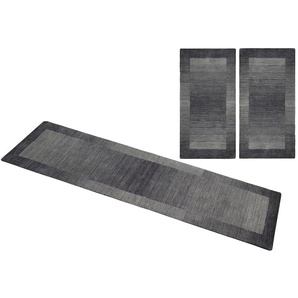 Bettumrandung THEKO Gabbeh Super Gr. B/L (Brücke): 70 cm x 140 cm (2 St.) B/L (Läufer): 70 cm x 320 cm (1 St.), U-förmig, grau (grau, blau) Bettumrandungen Bettvorleger, reine Schurwolle, handgewebt, mit Bordüre, Läufer-Set