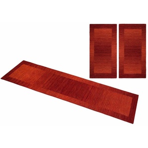 Bettumrandung THEKO Gabbeh Super Gr. B/L (Brücke): 70 cm x 140 cm (2 St.) B/L (Läufer): 70 cm x 320 cm (1 St.), U-förmig, rot Bettumrandungen Bettvorleger, reine Schurwolle, handgewebt, mit Bordüre, Läufer-Set