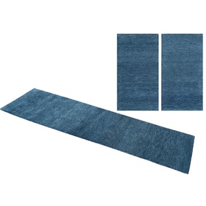 Bettumrandung THEKO Gabbeh Uni Gr. B/L (Brücke): 70 cm x 140 cm (2 St.) B/L (Läufer): 70 cm x 320 cm (1 St.), rechteckig, grau (grau, blau) Bettumrandungen Bettvorleger, Uni-Farben, meliert, Schurwolle, handgewebt, Läufer-Set