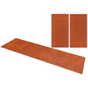 Bettumrandung THEKO Gabbeh Uni Gr. B/L (Brücke): 70 cm x 140 cm (2 St.) B/L (Läufer): 70 cm x 320 cm (1 St.), rechteckig, orange (rostorange) Bettumrandungen Bettvorleger, Uni-Farben, meliert, Schurwolle, handgewebt, Läufer-Set