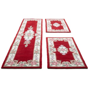 Bettumrandung THEKO Ming Gr. B/L (Brücke): 70 cm x 140 cm (2 St.) B/L (Läufer): 70 cm x 320 cm (1 St.), U-förmig, rot Bettumrandung Bettumrandungen Bettvorleger, Läufer-Set, hochwertiges Acrylgarn, florales Design