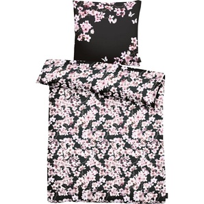 Bettwäsche APELT Blossom Gr. B/L: 135 cm x 200 cm (1 St.), B/L: 80 cm x 80 cm (1 St.), Mako-Satin, rosa (schwarz, rose) Bettwäsche 135x200 cm kunstvoll gemalte Kirschblütenzweige, ein modische Statement