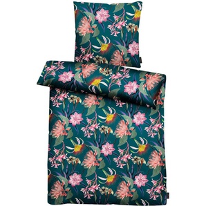 Bettwäsche APELT Chiara Gr. B/L: 155 cm x 220 cm (1 St.), B/L: 80 cm x 80 cm (1 St.), Mako-Satin, blau (petrol, rose) Bettwäsche 155x220 cm Blumige Träume, GOTS zertifiziert - nachhaltig aus Bio-Baumwolle