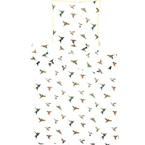 Bettwäsche APELT Kolibri Gr. B/L: 155 cm x 220 cm (1 St.), B/L: 80 cm x 80 cm (1 St.), Mako-Satin, weiß Bettwäsche 155x220 cm stylische bunte Vögel
