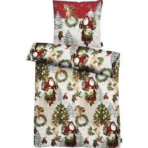 Bettwäsche APELT Nikolaus Gr. B/L: 135 cm x 200 cm (1 St.), B/L: 80 cm x 80 cm (1 St.), Mako-Satin, rot Bettwäsche 135x200 cm wunderschönes Weihnachtsmann- Motiv im romantischen Look