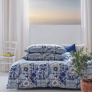 Bettwäsche Azzuro, APELT, Satin (Bio-Baumwolle), Handgemalte blau-weiße Kacheln im Amalfi-Style, GOTS zertifiziert