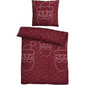 Bettwäsche BIBERNA Leonie Gr. B/L: 155 cm x 220 cm (1 St.), B/L: 80 cm x 80 cm (1 St.), Flanell, rot (burgund) Bettwäsche 155x220 cm kuschelig warm, weich, Melange, 100% Baumwolle, made in Germany