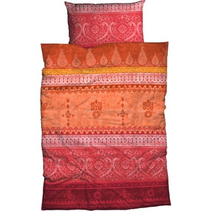 Bettwäsche CASATEX Indi in Gr. 135x200, 155x220 oder 200x200 cm Gr. B/L: 240 cm x 220 cm (1 St.), B/L: 80 cm x 80 cm & 80 cm x 80 cm (2 St.), Satin, orange Satin-Bettwäsche Bettwäsche Biber kuschelig warm im Winter, gemusterte aus Baumwolle