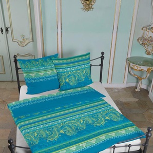 Bettwäsche CASATEX Kuala Lumpur Gr. B/L: 200 cm x 220 cm (1 St.), B/L: 80 cm x 80 cm & 80 cm x 80 cm (2 St.), Satin, bunt (aqua, grün) Satin-Bettwäsche modernes Paisleysdessin