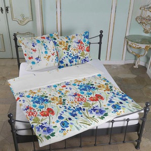 Bettwäsche CASATEX Marita Gr. B/L: 155 cm x 220 cm (1 St.), B/L: 80 cm x 80 cm (1 St.), Satin, blau (blau, orange) Satin-Bettwäsche mit floralem Dessin