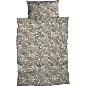 Bettwäsche CASATEX Sali Gr. B/L: 135 cm x 200 cm (1 St.), B/L: 80 cm x 80 cm (1 St.), Satin, grau (taupe, petrol) Satin-Bettwäsche kleinfigürliches Paisleydessin