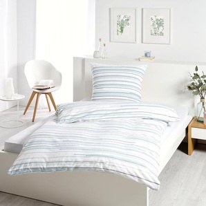Bettwäsche DYCKHOFF Nadelstreifen Gr. B/L: 135 cm x 200 cm (1 St.), B/L: 80 cm x 80 cm (1 St.), Frottee, blau (türkis, grau) Bettwäsche 135x200 cm aus Weichfrottier