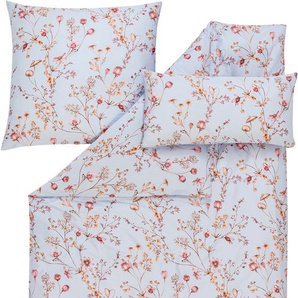 Bettwäsche ESTELLA AMANDA Gr. B/L: 135 cm x 200 cm (1 St.), B/L: 80 cm x 80 cm & 80 cm x 40 cm (2 St.), Schweizer Satin, blau (bleu) Satin-Bettwäsche Gratis-Kissenbezug 40x80 inklusive