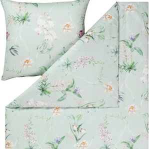Bettwäsche ESTELLA LILIBETH Gr. B/L: 135 cm x 200 cm (1 St.), B/L: 80 cm x 80 cm (1 St.), Mako-Satin, grün (jade) Bettwäsche 135x200 cm