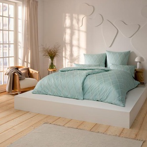 Bettwäsche ESTELLA LYANNA Gr. B/L: 135 cm x 200 cm (1 St.), B/L: 80 cm x 80 cm & 80 cm x 40 cm (1 St.), Schweizer Satin, grün (jade) Satin-Bettwäsche Gratis-Kissenbezug 40x80 inklusive