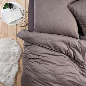 Bettwäsche ESTELLA TAKOMA Gr. B/L: 155 cm x 200 cm (1 St.), B/L: 80 cm x 80 cm (1 St.), Mako-Interlock-Jersey, grau (taupe) Bettwäsche 155x200 cm ABSOLUT BÜGELFREI
