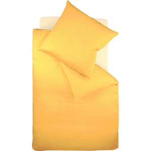 Bettwäsche FLEURESSE Colours in 135x200, 155x220 oder 200x200 cm Gr. B/L: 155 cm x 200 cm (1 St.), B/L: 80 cm x 80 cm (1 St.), Interlock-Jersey, gelb (sonne) Bettwäsche 155x200 cm