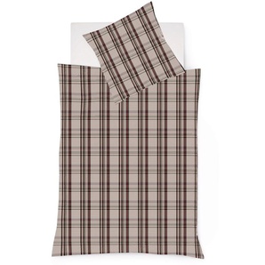 Bettwäsche FLEURESSE Lech 4310 Gr. B/L: 155 cm x 220 cm (1 St.), B/L: 80 cm x 80 cm (1 St.), Flanell, grau (taupe) Bettwäsche 155x220 cm mit Karos