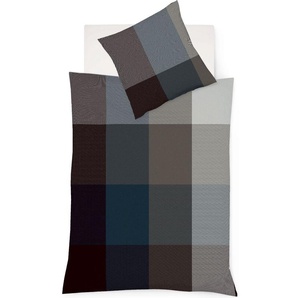 Bettwäsche FLEURESSE Lech 4386 Gr. B/L: 135 cm x 200 cm (1 St.), B/L: 80 cm x 80 cm (1 St.), Flanell, blau (blau grau) Bettwäsche 135x200 cm Buntgewebter Flanell mit Karos