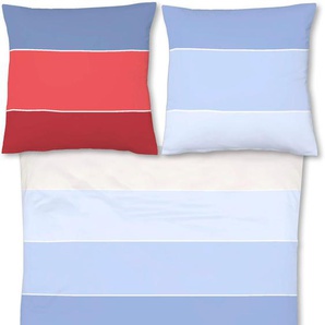 Bettwäsche FLEURESSE Modern Life Gr. B/L: 135 cm x 200 cm (1 St.), B/L: 80 cm x 80 cm (1 St.), Mako-Satin, blau Bettwäsche 135x200 cm Mako Satin, Markantes Streifen-Dessin