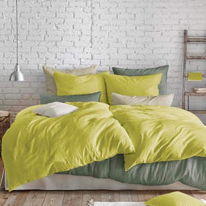 Bettwäsche FLEURESSE Provence in Gr. 135x200, 155x220 oder 200x200 cm Gr. B/L: 155 cm x 220 cm (1 St.), B/L: 80 cm x 80 cm (1 St.), Leinen, grün (pistazie) Bettwäsche 155x220 cm in Halbleinen-Qualität, mit Reißverschluss