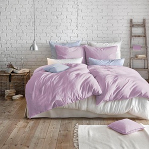 Bettwäsche FLEURESSE Provence in Gr. 135x200, 155x220 oder 200x200 cm Gr. B/L: 240 cm x 220 cm (1 St.), B/L: 80 cm x 80 cm & 80 cm x 80 cm (2 St.), Leinen, lila (lavendel) Bettwäsche 240x220 cm in Halbleinen-Qualität, mit Reißverschluss