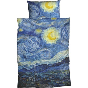 Bettwäsche GOEBEL Starry Night Gr. B/L: 155 cm x 220 cm (1 St.), B/L: 80 cm x 80 cm (1 St.), Satin, blau (moonlight blau) Satin-Bettwäsche geniales Design von Vincent van Gogh