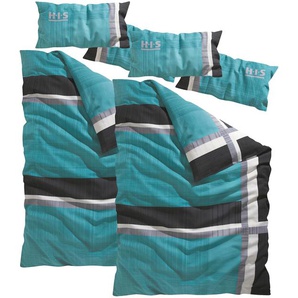 Bettwäsche H.I.S Linus in Gr. 135x200 oder 155x220 cm Gr. B/L: 135 cm x 200 cm (2 St.), B/L: 80 cm x 40 cm & 80 cm x 40 cm (2 St.), Biber, blau (türkis) Bettwäsche 135x200 cm Biber kuschelig warm im Winter, gestreifte aus Baumwolle