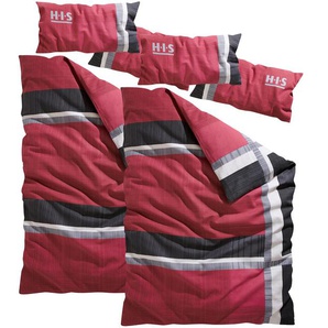 Bettwäsche H.I.S Linus in Gr. 135x200 oder 155x220 cm Gr. B/L: 135 cm x 200 cm (2 St.), B/L: 80 cm x 40 cm & 80 cm x 40 cm (2 St.), Renforcé, rot Renforcé-Bettwäsche Biber kuschelig warm im Winter, gestreifte Bettwäsche aus Baumwolle