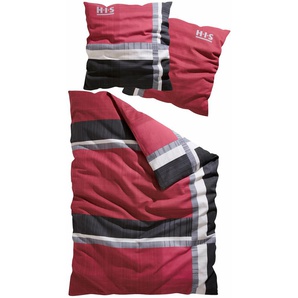 Bettwäsche H.I.S Linus in Gr. 135x200 oder 155x220 cm Gr. B/L: 155 cm x 220 cm (1 St.), B/L: 80 cm x 80 cm (1 St.), Renforcé, rot Renforcé-Bettwäsche Biber kuschelig warm im Winter, gestreifte Bettwäsche aus Baumwolle