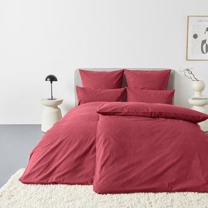 Bettwäsche HOME AFFAIRE Melli in Gr. 135x200, 155x220 oder 200x200 cm Gr. B/L: 135 cm x 200 cm (1 St.), B/L: 80 cm x 80 cm (1 St.), Linon, rot (bordeaux, meliert) Bettwäsche 135x200 cm Biber kuschelig warm im Winter, aus Baumwolle, Leinen-Look