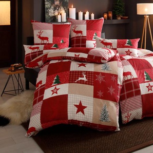 Bettwäsche HOME AFFAIRE Nicholas in Gr. 135x200 oder 155x220 cm, ideal für Weihnachten Gr. B/L: 155 cm x 220 cm (1 St.), B/L: 80 cm x 80 cm (1 St.), Linon, rot Bettwäsche 155x220 cm Weihnachtsbettwäsche, Winter