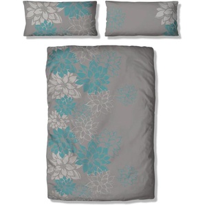 Bettwäsche HOME AFFAIRE Susan in Gr. 135x200 oder 155x220 cm Gr. B/L: 135 cm x 200 cm (1 St.), B/L: 80 cm x 40 cm (1 St.), Biber, blau (türkis, grau) Bettwäsche 135x200 cm aus Baumwolle, romantische mit Blumen