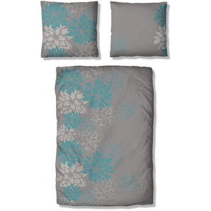 Bettwäsche HOME AFFAIRE Susan in Gr. 135x200 oder 155x220 cm Gr. B/L: 155 cm x 220 cm (1 St.), B/L: 80 cm x 80 cm (1 St.), Linon, blau (türkis, grau) Bettwäsche 155x220 cm aus Baumwolle, romantische mit Blumen